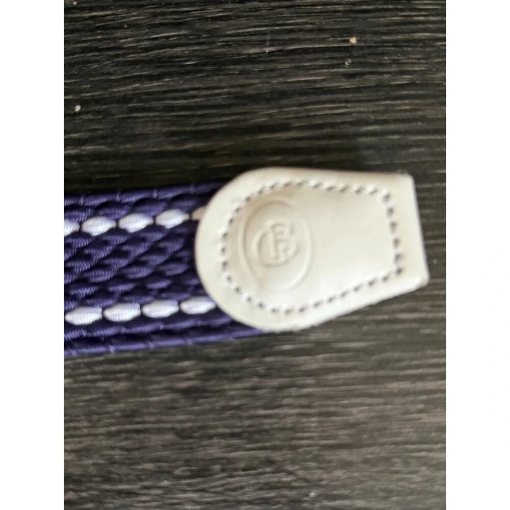 Golfabella Women Purple White Wovem Elastic Stretch Belt Gold Buckle L/XL Italy